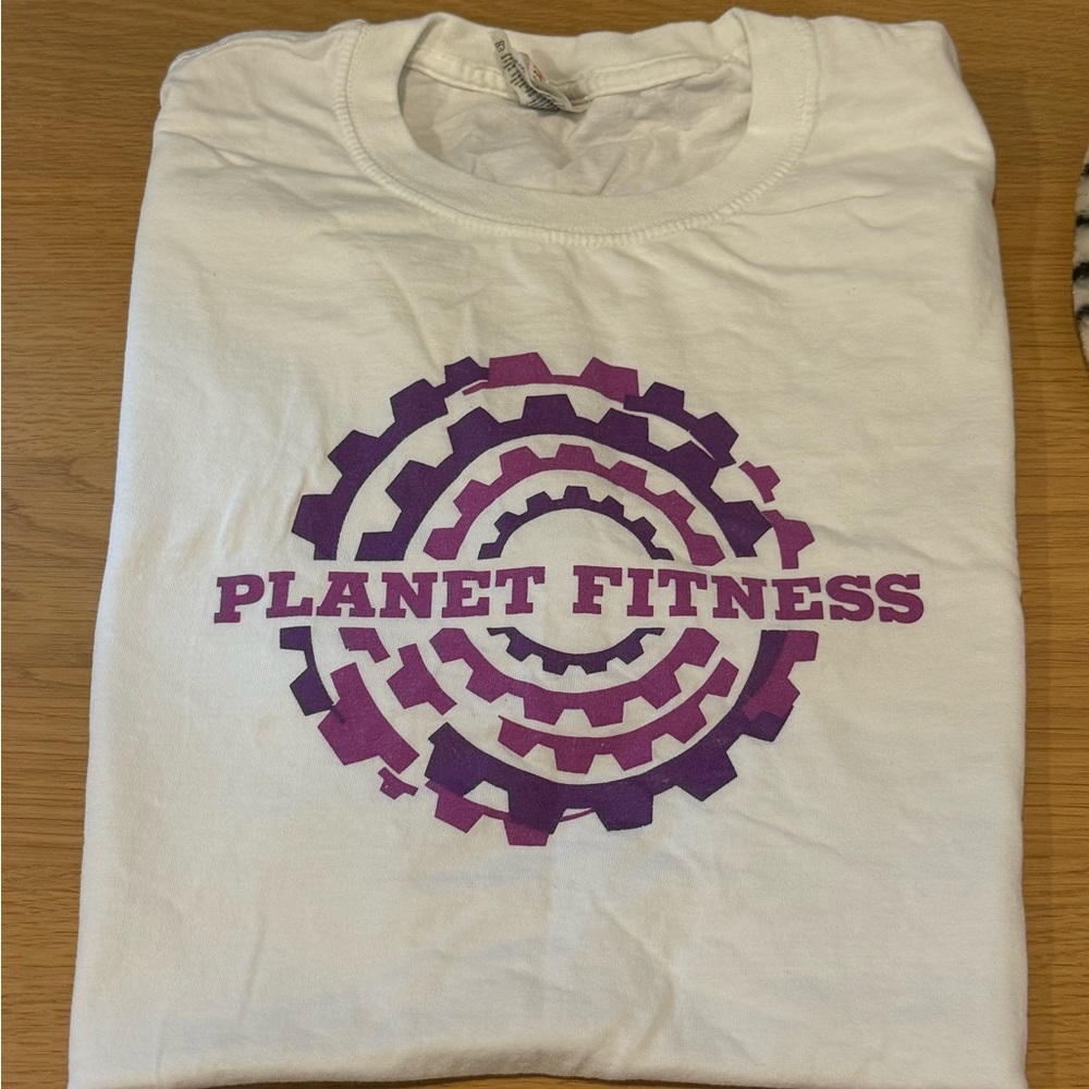Planet Fitness White T-Shirt with Purple Design